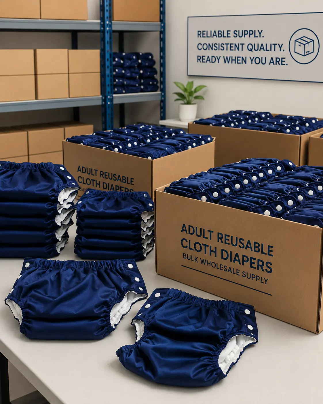 Wholesale adult cloth diapers packed in bulk for reliable supply to distributors and care brands.webp