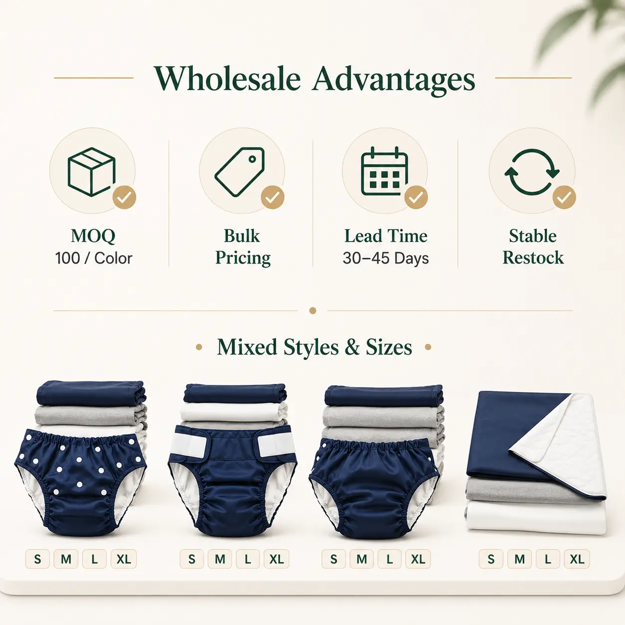 Wholesale sourcing essentials for adult cloth diapers MOQ, batch pricing, lead time and restock.webp